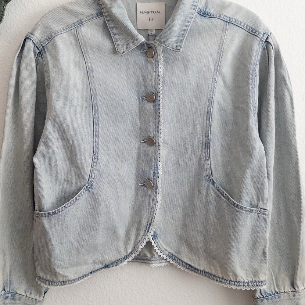 Habitual Light Blue Crochet Trim Denim Jean Jacket Size Medium NWT - Picture 3 of 7